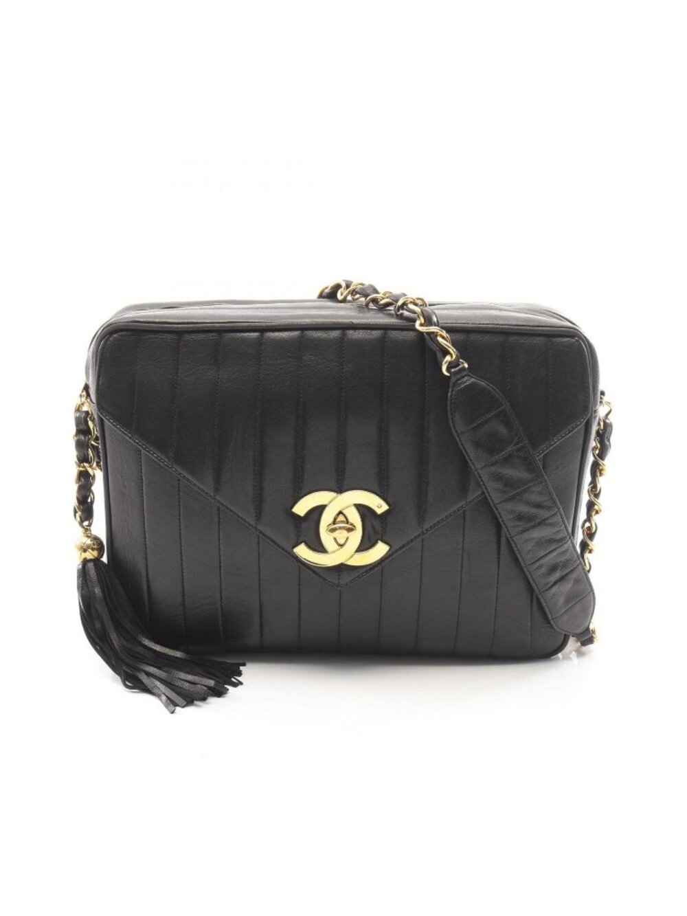 Chanel Shoulder Bag Mademoiselle Tassel Black Lambskin Fringe Chain